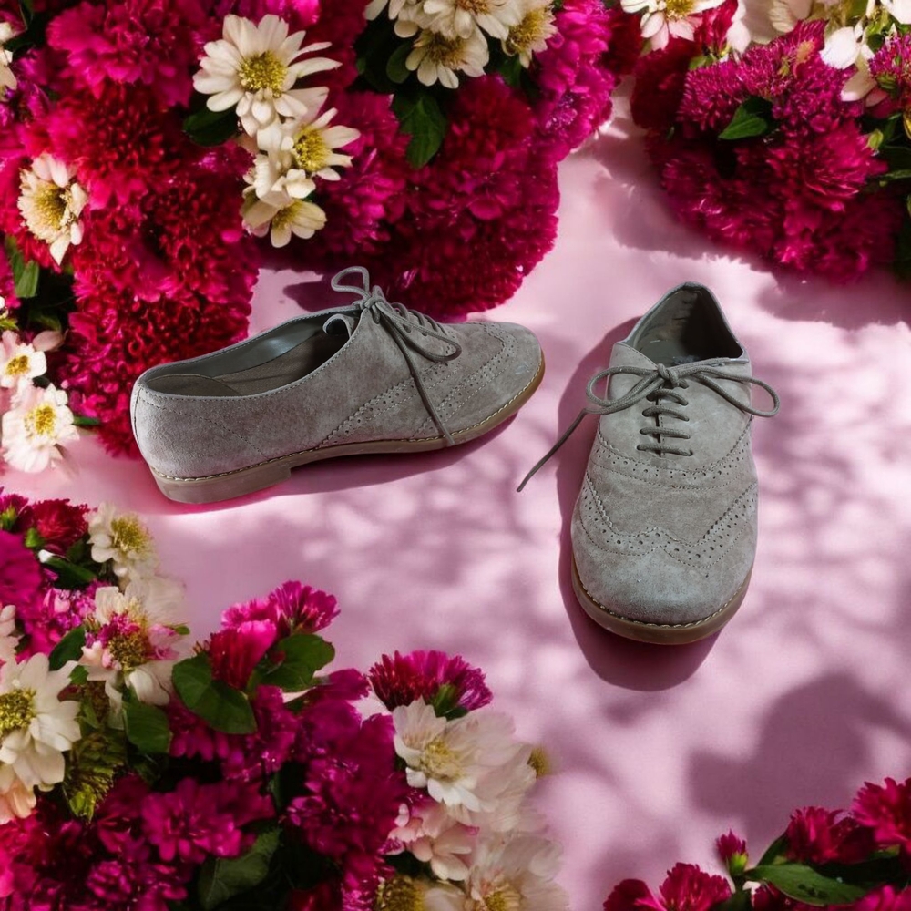 Gray Suede Flats with Classic Lace-Up Design